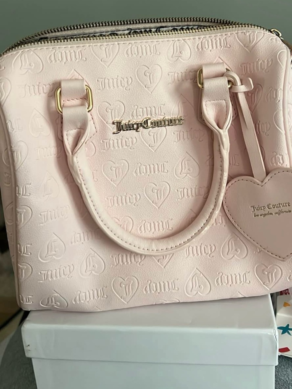 Juicy Couture Blush Pink Embossed Satchel with Heart Tag